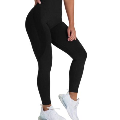 Legging-sport-Femme-Taille-haute-Sans-Couture-Noir